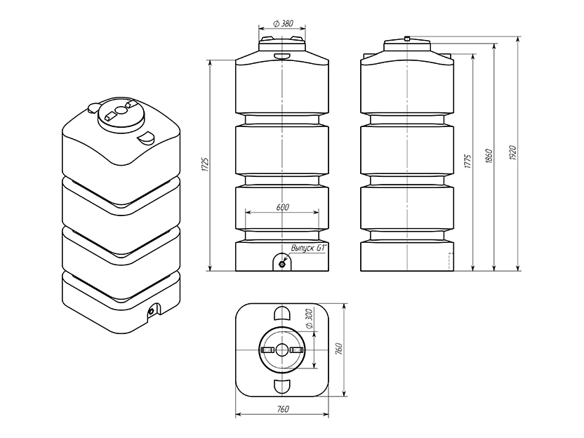 Пластиковая вертикальная прямоугольная ёмкость ТанПласт ТВП-1000