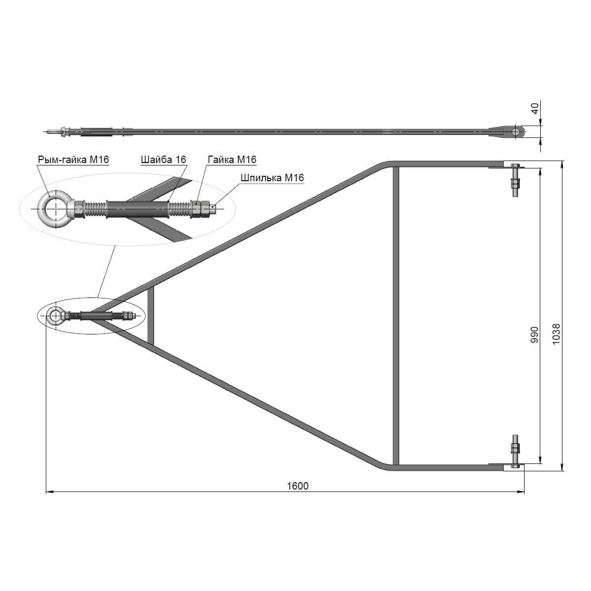 Короткое дышло для саней ТанПласт 1900